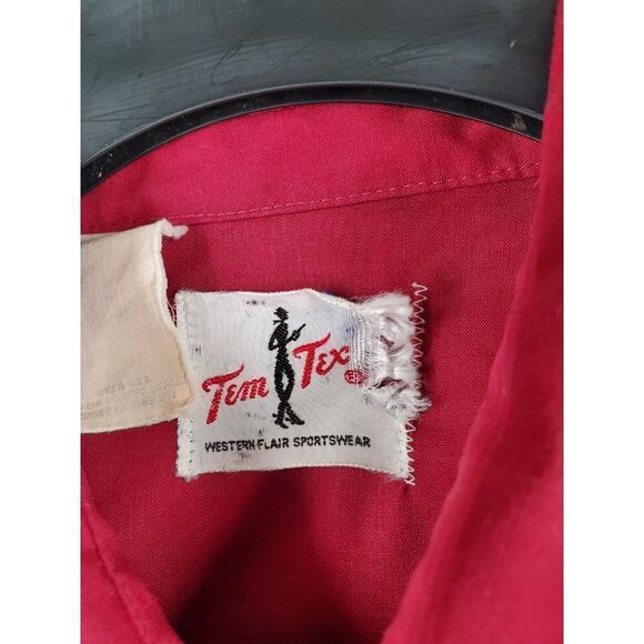 Vtg Tem Tex Western Shirt Pearl Snap  Mens 16.5 35 Red Maroon 70s 80s USA Made - Picture 2 of 14